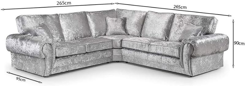 🛋️ Grey Plush Velvet 5 Seater 2C2 Corner Sofa with Footstool