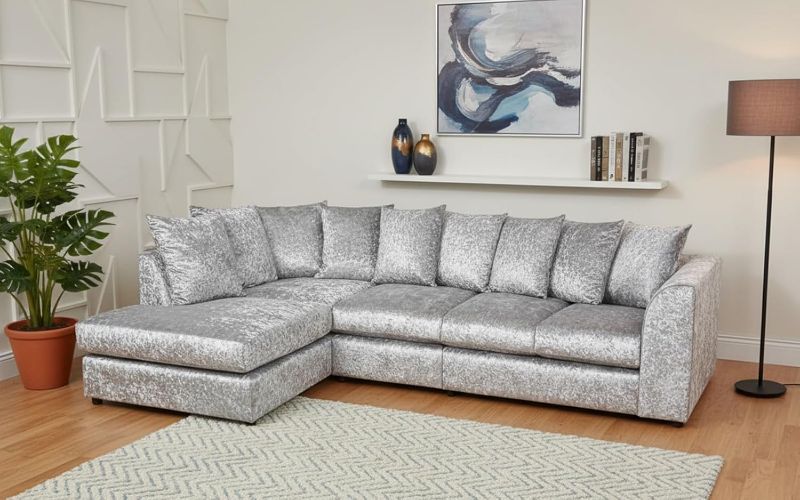 Sectional Settee for Living Room Lounge Indoor (Silver, Left hand XL Corner)