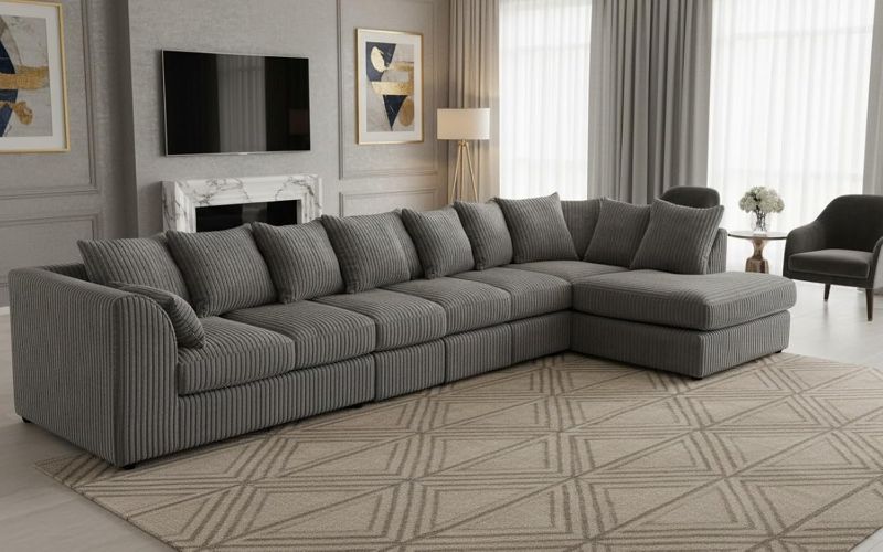 Modular 7 Settee Suites for Living Room (Grey, 7 Seater RH)