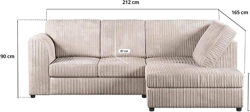 Dylan Jumbo cord Full Back Corner sofa (Cream, Right Hand Corner)