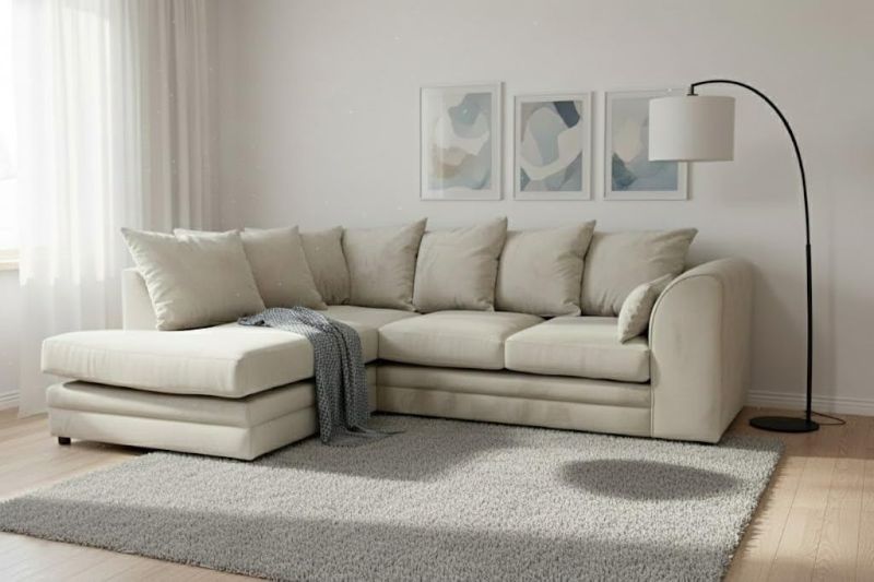 Cream Plush Velvet Corner Sofa Set – Modern L Shape Sofa | Left & Right Hand UK