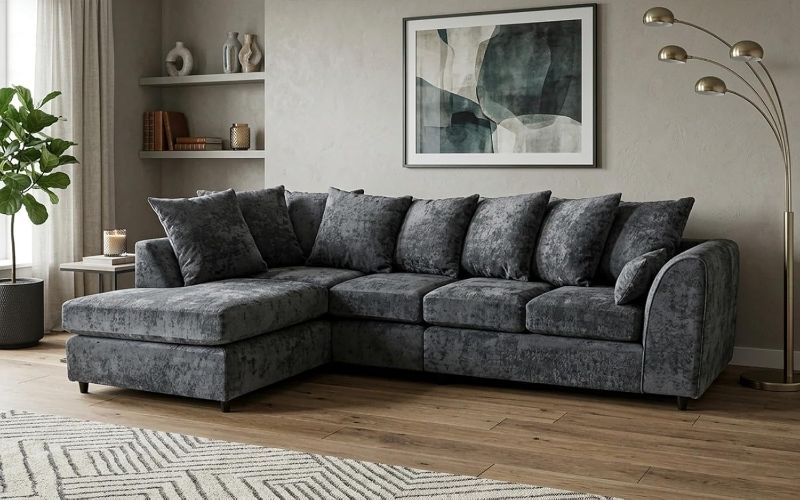 Modern Modular 5 Seater Corner Sofa – L Shape Scatter Back Sofa | Grey & Beige UK