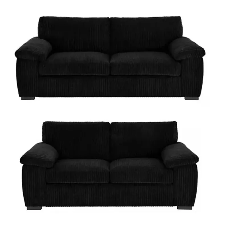 Delta Jumbo Cord Fabric Sofa, 3+2 Black