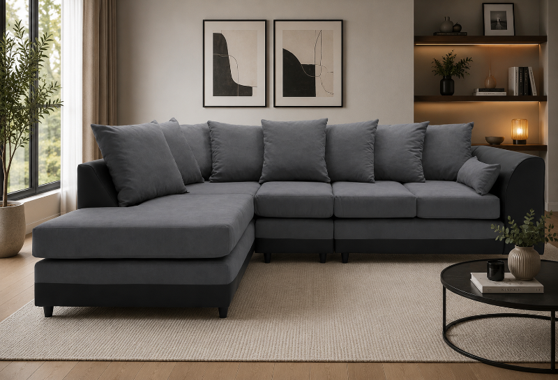 DYLAN PLUS LARGE CHENILLE CORNER SOFA Dark Grey