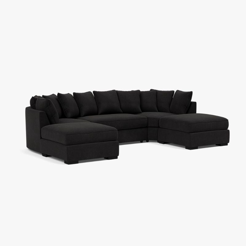 Bishop U Shape Scatter Back Sofa – Black | Large 5 Seater Corner Sofa UK