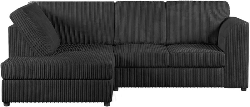 Dylan Jumbo cord Full Back Corner sofa (Black, Left Hand Corner)