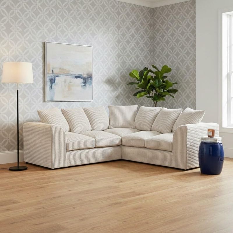 Luxury Jumbo Cord 5 Seater Corner Sofa – 2C2 L Shape Sofa with Scatter Back Cushions