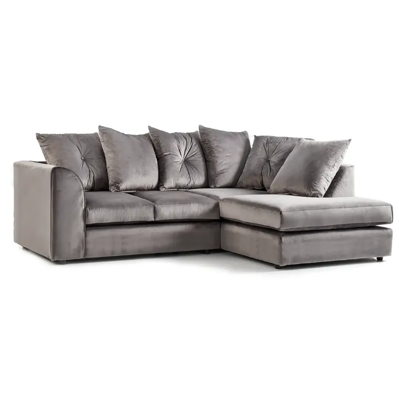Soft Plush Velvet 3–4 Seater L-Shaped Corner Sofa – Right Hand Facing Scatter Back