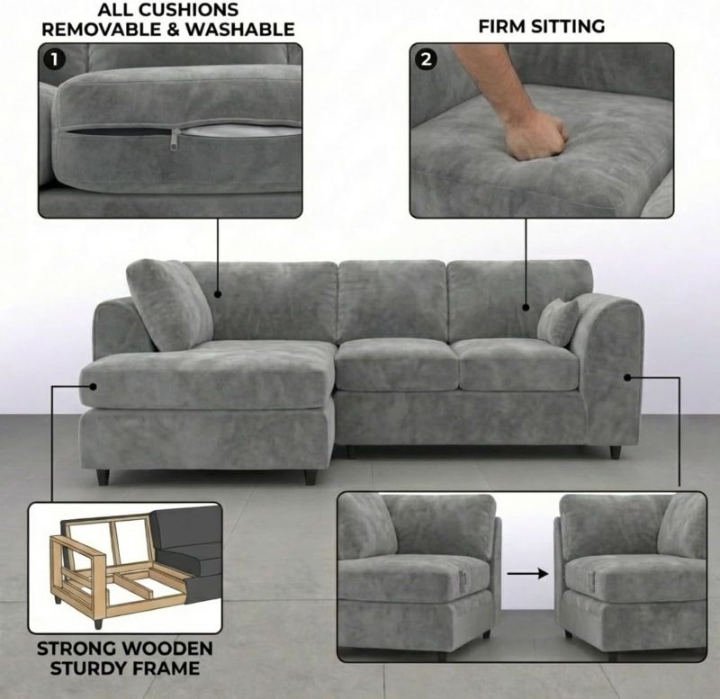 Dylan Left Hand Facing Couch for Living Room (Light Grey)