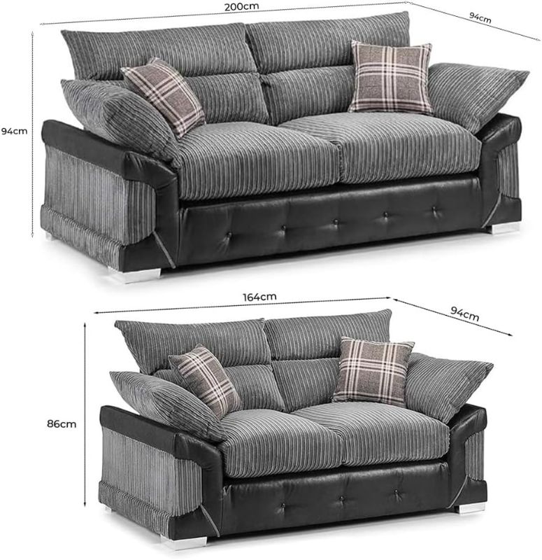 Logan Corner Sofa Set | 3+2 Seater Jumbo Cord & Faux Leather | High Back Cushioned Lounge Settee for Living Room
