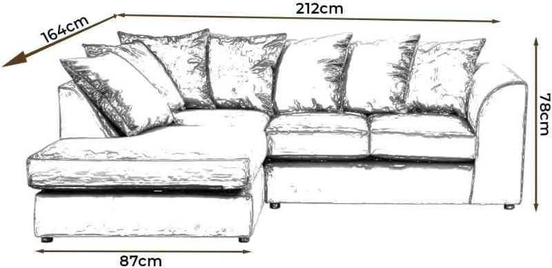 Black Plush Velvet L-Shape Corner Sofa – 4 Seater RH Facing Modular Sectional – Scatter Back Curved Arm Living Room Couch