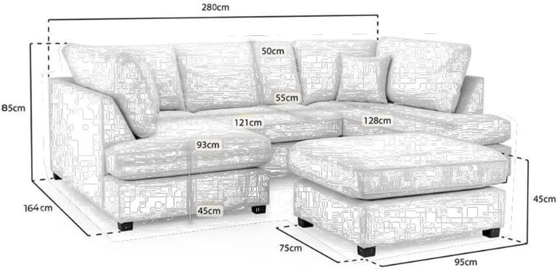Grey U Shaped Sofa Set | Large Sectional Cinema Sofa | Plush Velvet 4pc High Back Sofabed with Footstool for Living Room
