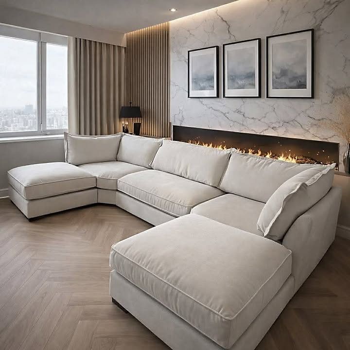 Bishop Cream Plush High Back U Shape Sofa – Luxury Large Corner Suite with Deep Seating
