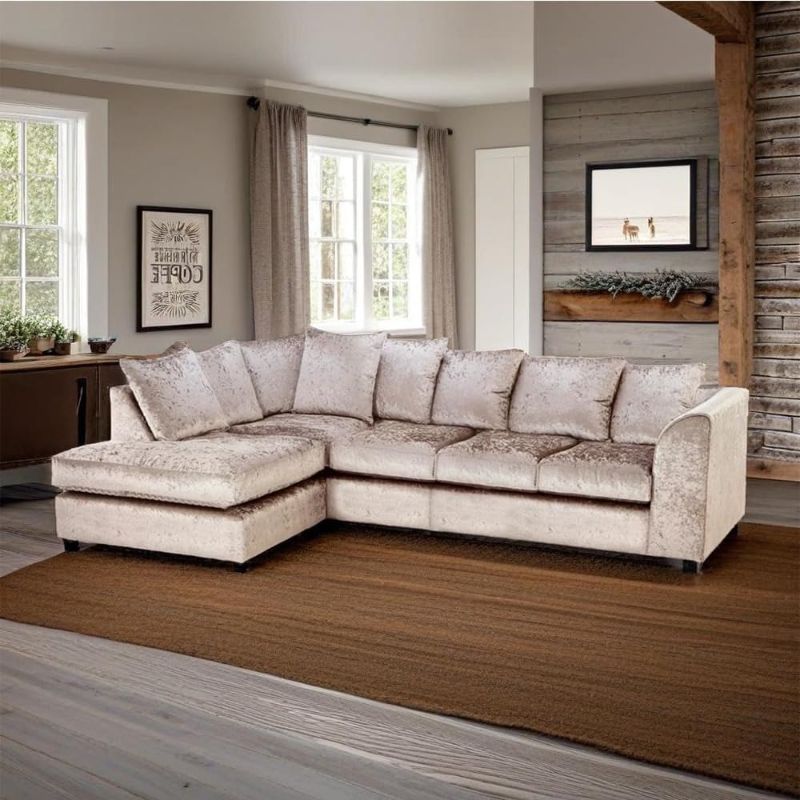 Mink Crush Velvet Corner Sofa – 5 Seater L-Shape (Left Hand), Modern Modular Suite