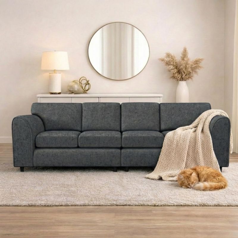 Alaska Fabric Straight 4 Seater Sofa for Modern Living Rooms