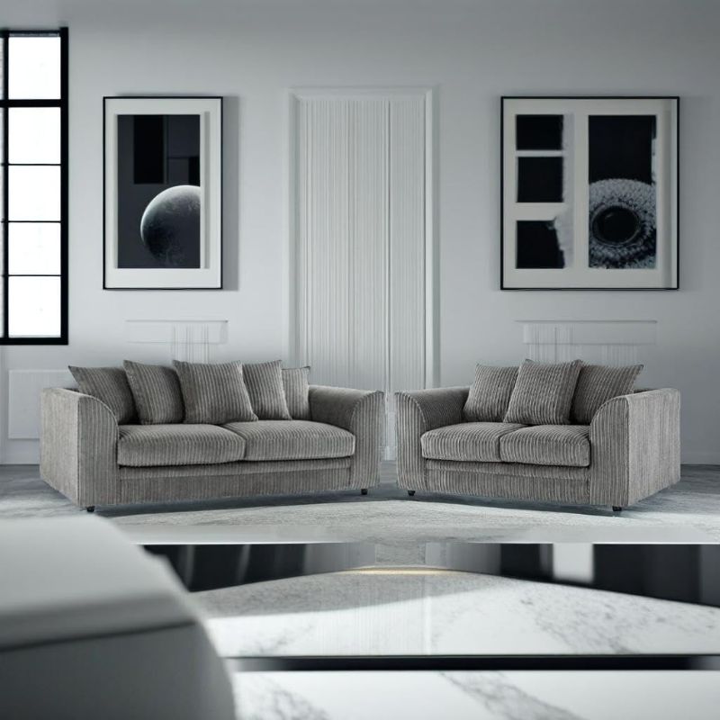 Dylan Jumbo Cord 3+2 Seater Sofa Set – Grey L Shape Sofa Suite | Modern UK