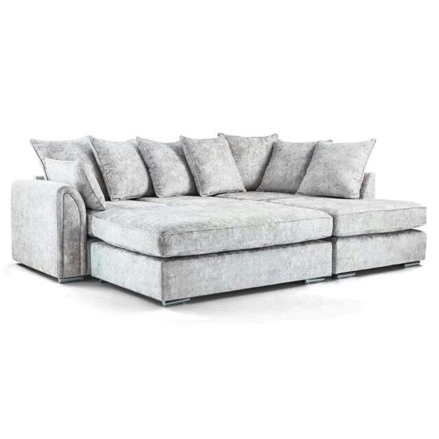 Chiswick Chenille 4 Seater Fabric Corner Sofa in Silver with Footstool – Left or Right Hand Facing