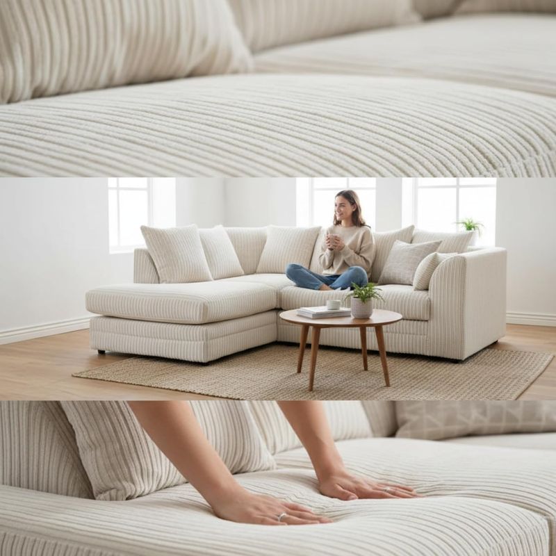 Jumbo Cord Chaise Sofa Left Hand With Scatter Back