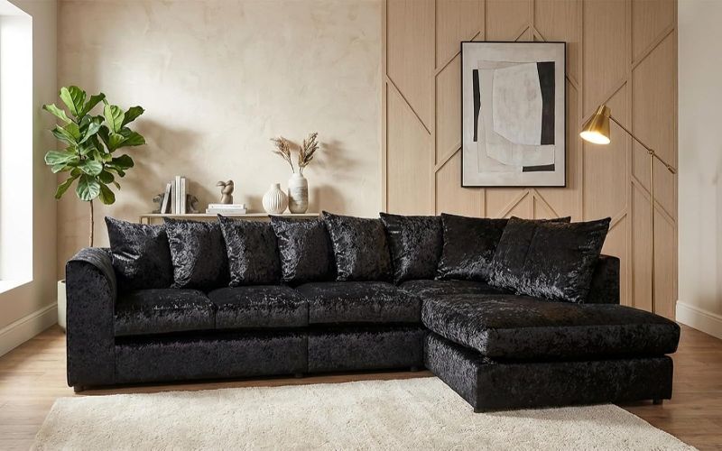 Right Hand Sectional Settee for Living Room Lounge Indoor (Black, Right hand XL Corner)
