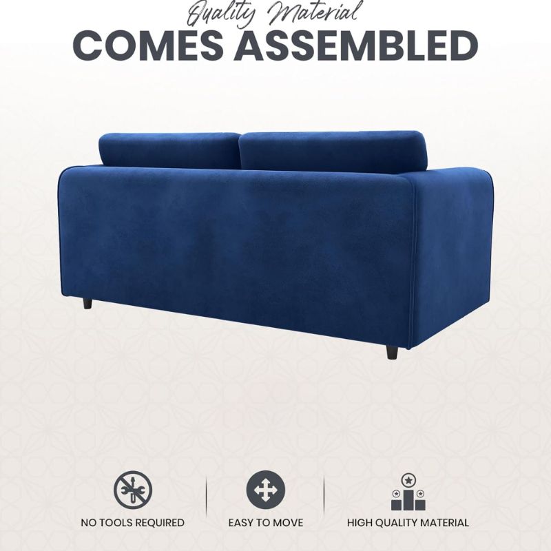 DELANO Plush Velvet 3 Seater Fullback Sofa - Midnight Blue
