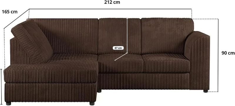 Dylan Jumbo cord Full Back Corner sofa (Brown, Left Hand Corner)