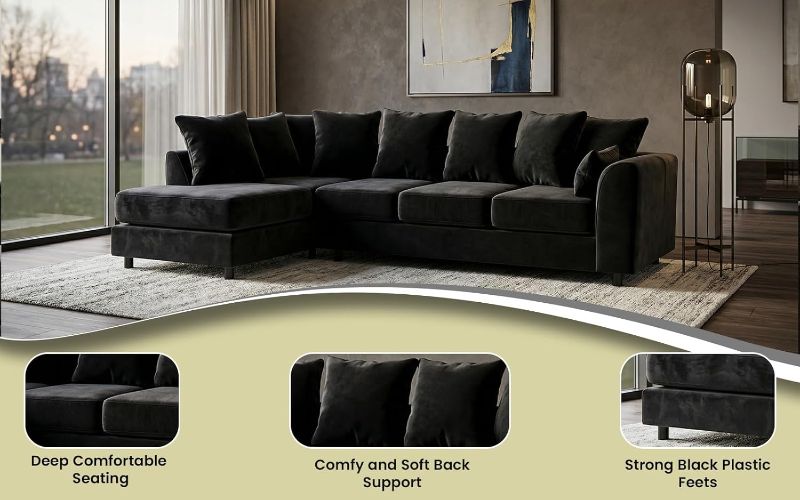 Upholstered 5 Settee Scatter Back Suites for Living Room (Black, LH 5 Seater)