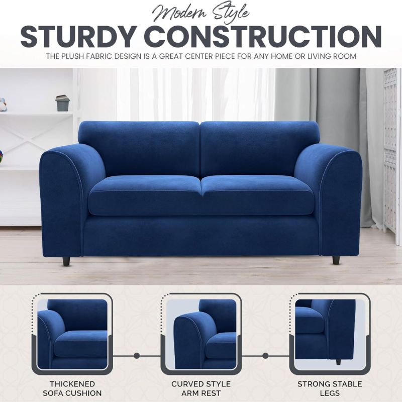 DELANO Plush Velvet 3 Seater Fullback Sofa - Midnight Blue