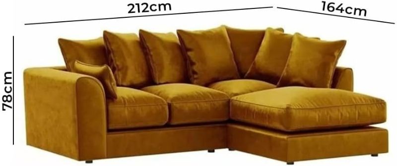 4 Seater Corner Sofa Set – Plush Velvet Gold Mustard L-Shape Couch with Swivel Cuddle Chair (Right Hand)