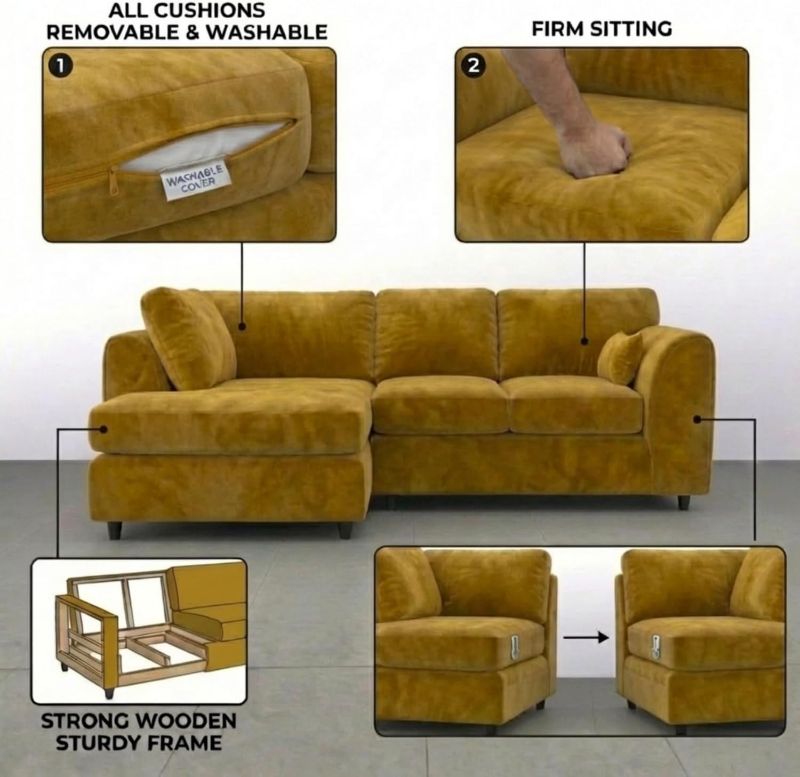 Dylan Left Hand Facing Couch for Living Room (Mustard Yellow)