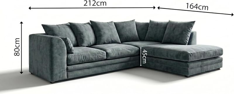 Grey & Beige L-Shape Corner Sofa | 4 Seater Modular 2pc Suite | Casper Fabric Curved Arm Settee (Right Hand)
