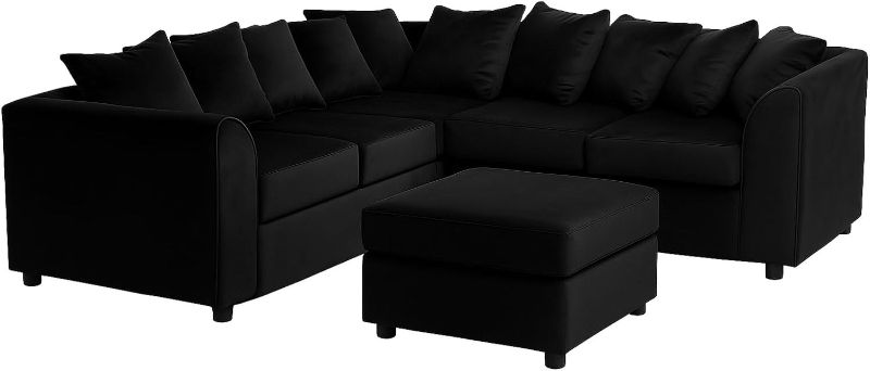 Plush Velvet 2C2 Corner Sofa – 5 Seater High Back Sectional with Footstool | UK
