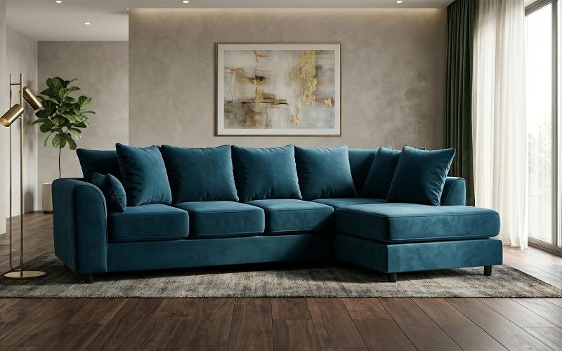 Upholstered 5 Settee Scatter Back Suites for Living Room (Blue, RH 5 Seater)