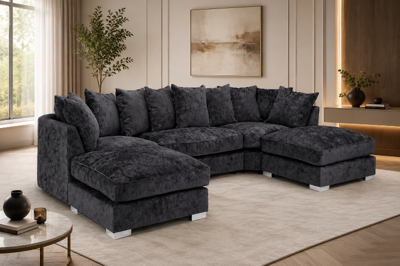 Bishop U Shape Corner Sofa 5 Seater – Full Back Cushions | Luxury Fabric Sectional Sofa