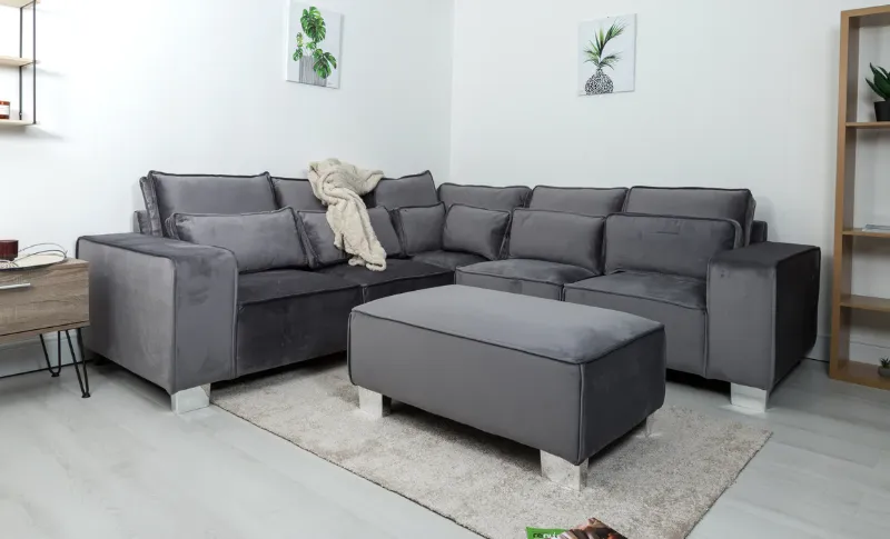 Sloane Velvet Corner Sofa – Soft Plush Fabric, Modern Style