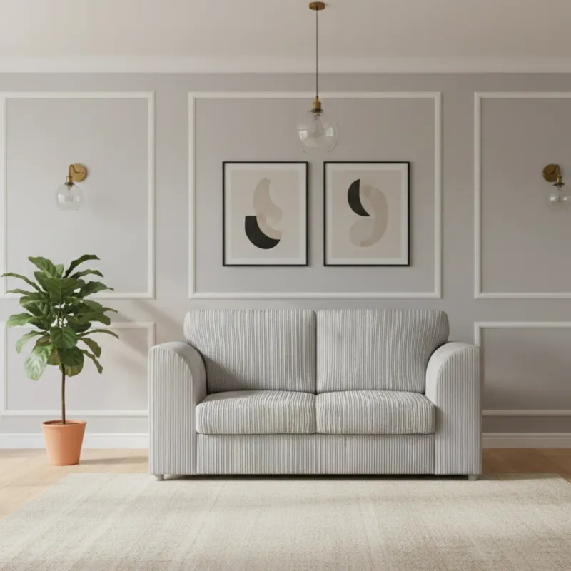 2 Seater Corduroy Sofa High back (Light Grey)