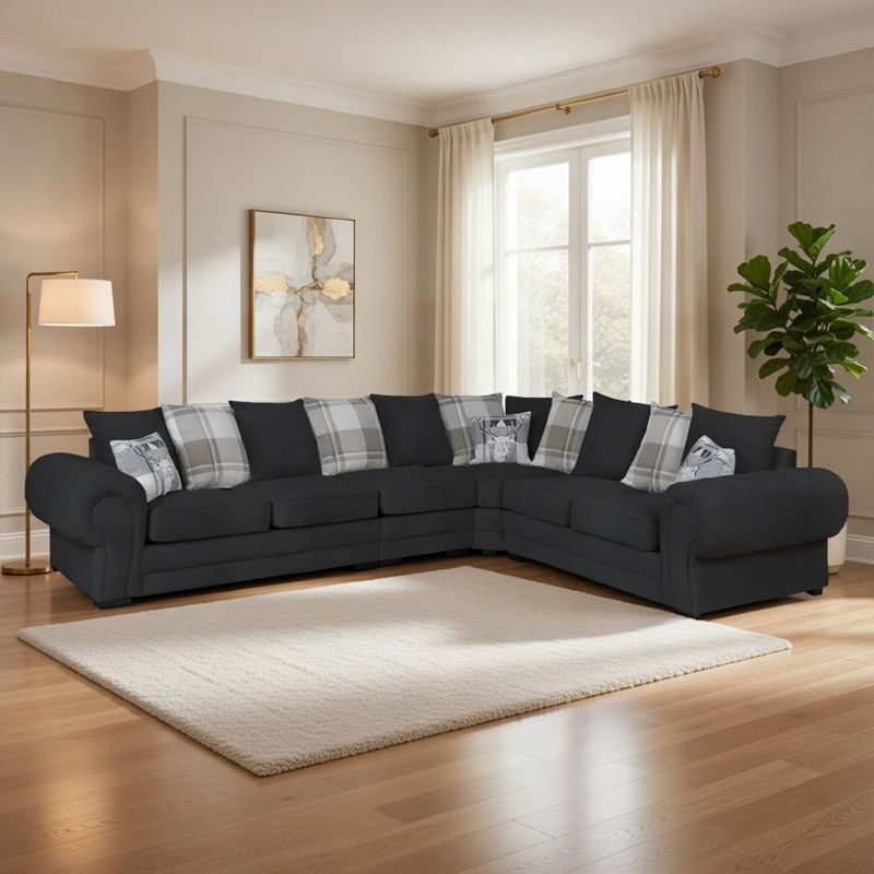 Verona 3C2 6 Seater Corner Sofa – Black | Right Hand Facing L Shape Sofa UK