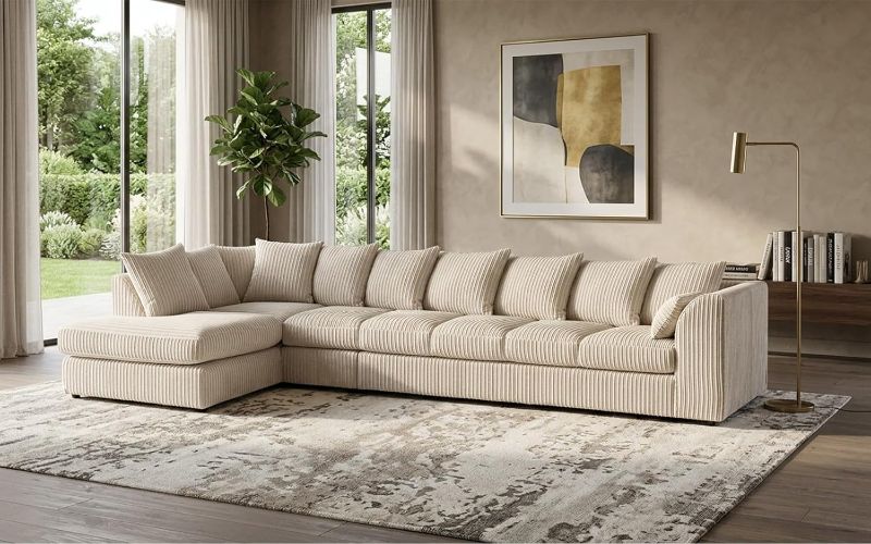 Modular 7 Settee Suites for Living Room (Cream, 7 Seater LH)