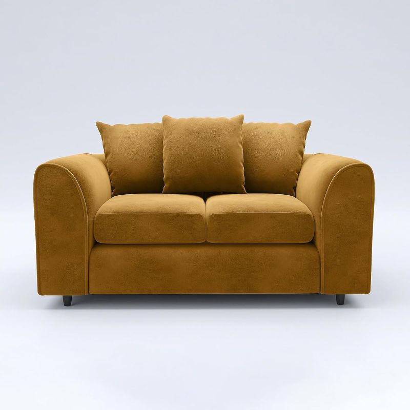 DELANO Plush Velvet 3 Seater Scatterback Sofa - Mustard