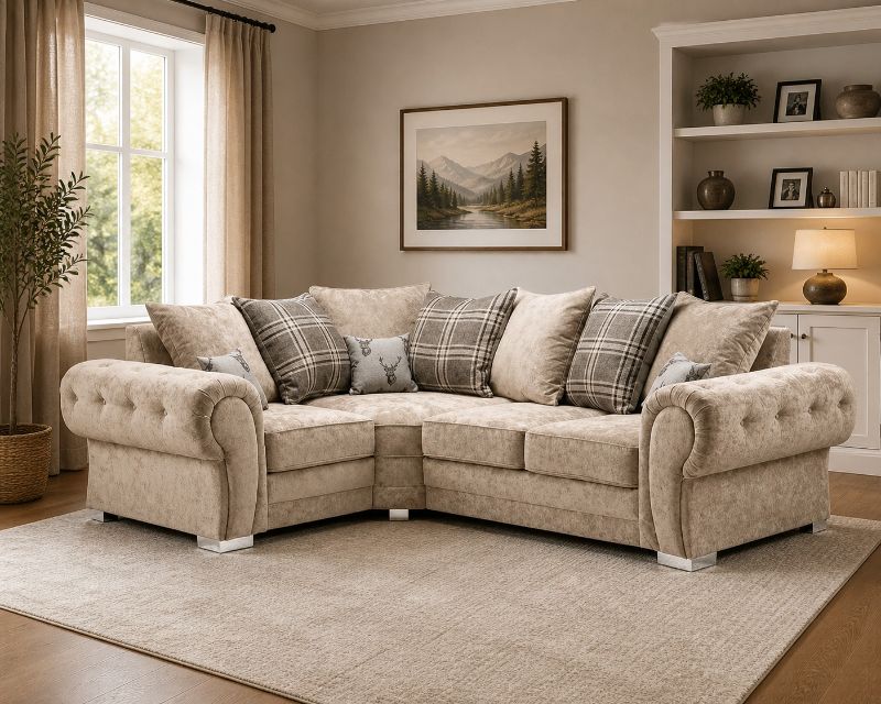 Verona 1C2 Corner Sofa Scatter Back Fabric Sofa – Modern Comfortable Corner Couch for Living Room