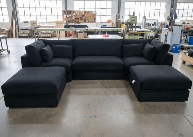Bishop Black U Shape High Back Sofa – Luxury Large Corner Suite with Firm Support