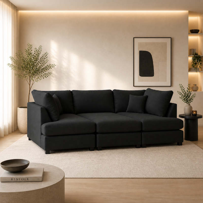 Carnaby Cinema U Shape Sofa – Naples Black | Large U-Shaped Corner Sofa