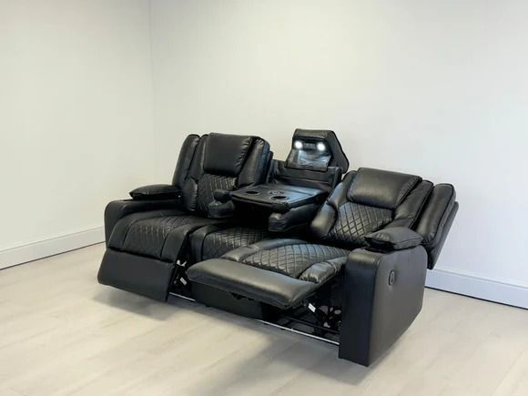 Oakland Black Leather Electric Recliner Sofa Set – 3 & 2 Seater