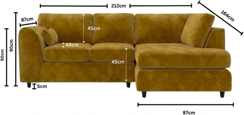 Dylan Right Hand Facing Couch for Living Room (Mustard Yellow)