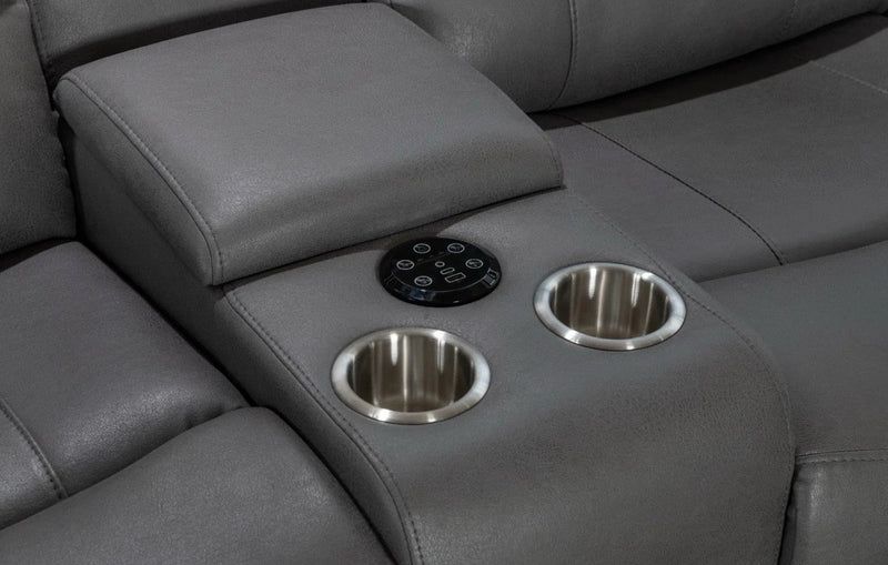 MNS Madrid Electric Recliner Corner Sofa Grey,Wireless,Cup Holders,Bluetooth,USB,LED