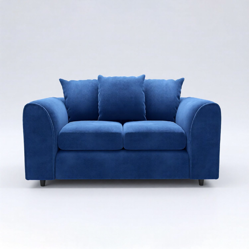 Plush Velvet 2 Seater Scatterback Sofa - Midnight Blu