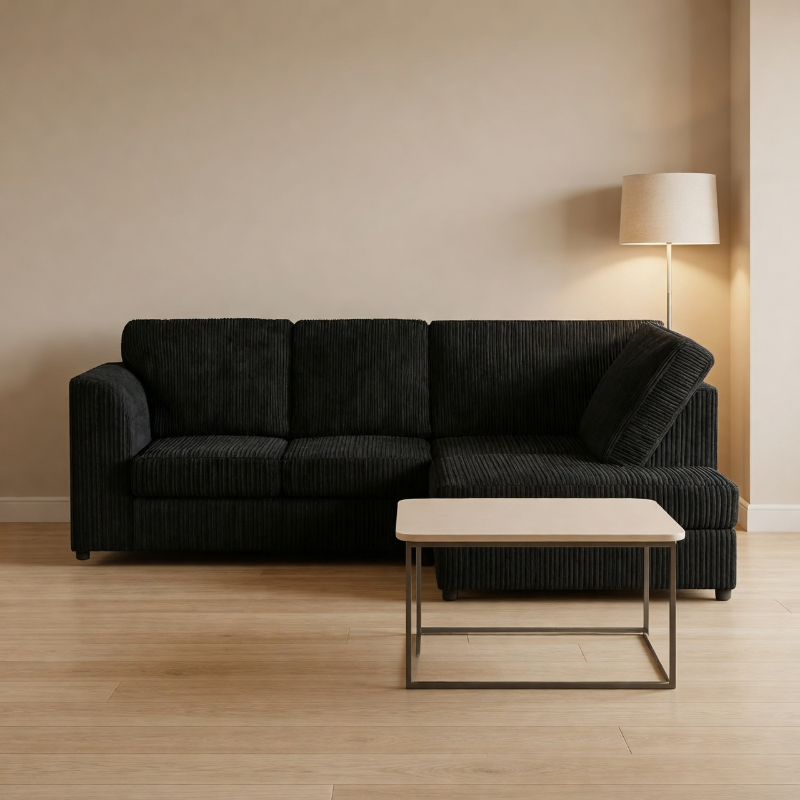 Dylan Jumbo cord Full Back Corner sofa (Black, Right Hand Corner)