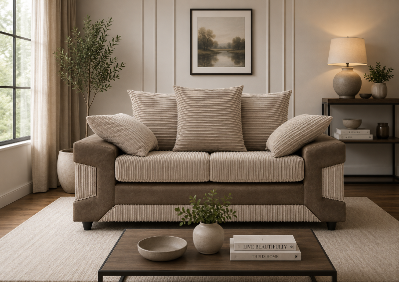 Dino Brown & beige 2 seater scatter back sofa