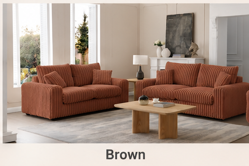 Dylan Luxury Thick Cord 3+2 Seater Sofa Suite – Brown