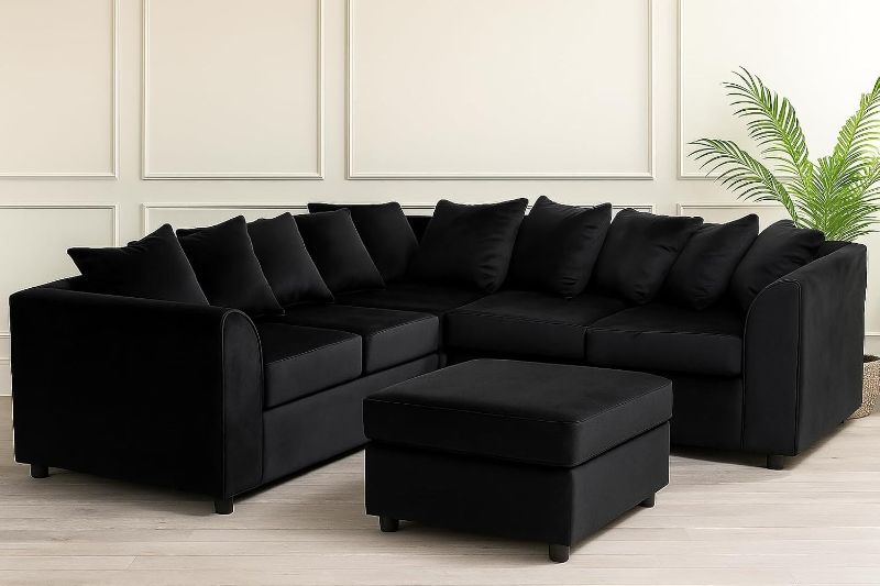 Plush Velvet 2C2 Corner Sofa – 5 Seater High Back Sectional with Footstool | UK