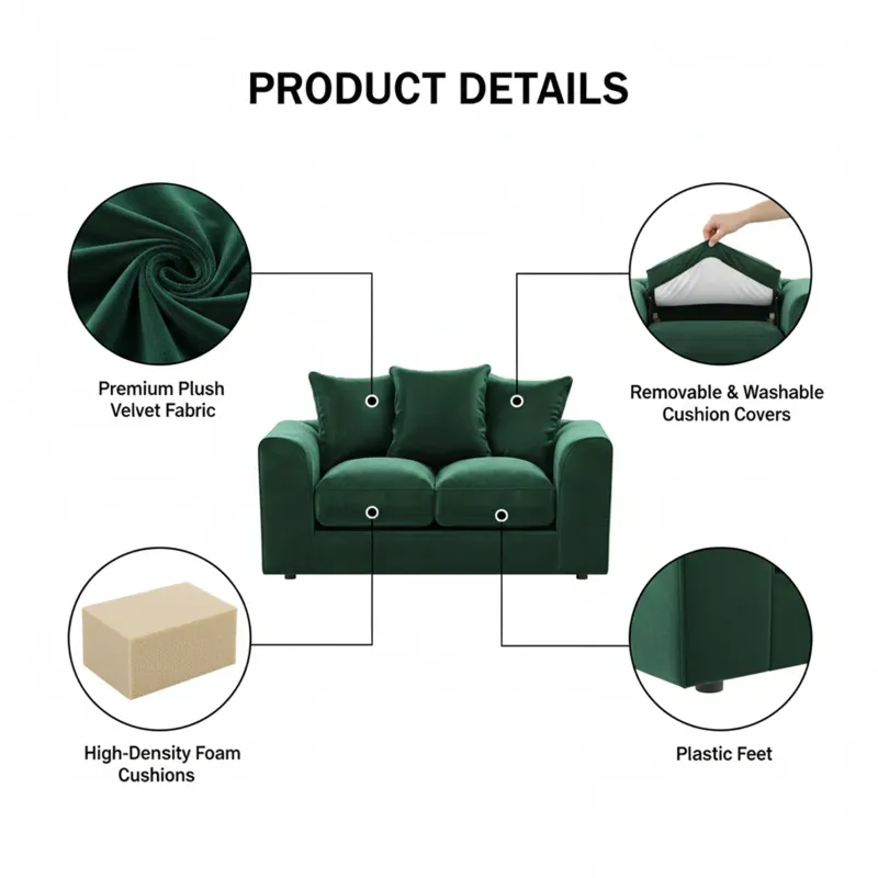 2 Seater Velvet Sofa (Green)
